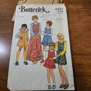 Butterick 4451 vintage sewing pattern 70s Size 4 Girls' jumper 2 lengths UNCUT